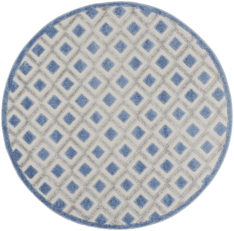 HomeRoots 4' Blue And Gray Round Geometric Indoor Outdoor Area Rug image number 2