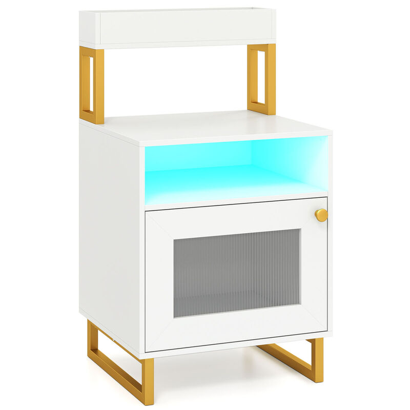 Modern End Table with LED Lights, Open Compartment and Storage Cabinet image number 0