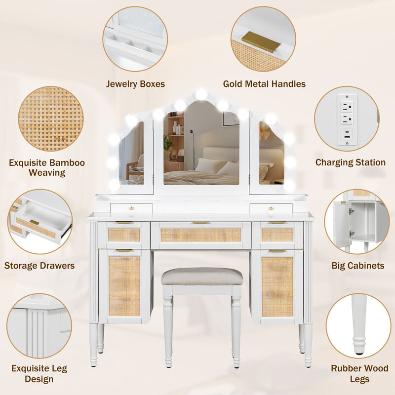 TATEUS Makeup Vanity Desk with Tri-Fold Mirror