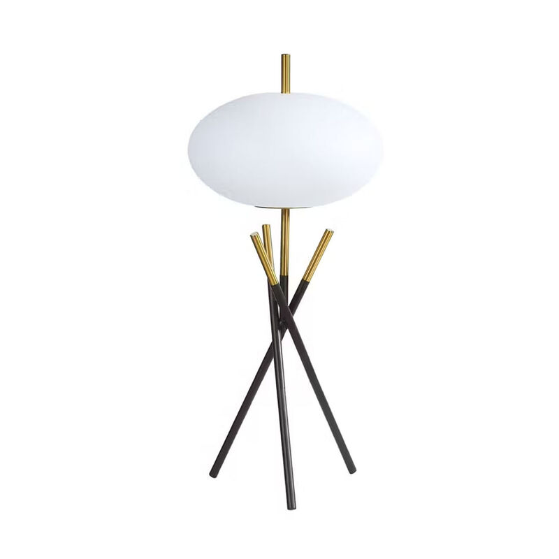Azy Table Lamp, Frosted White Shade, Tripod Base, Black Gold, 30 Inch