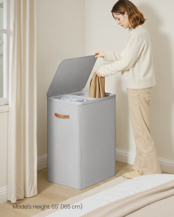 Large Laundry Hamper 44.9 Gal with Lid Handles Dove Grey
