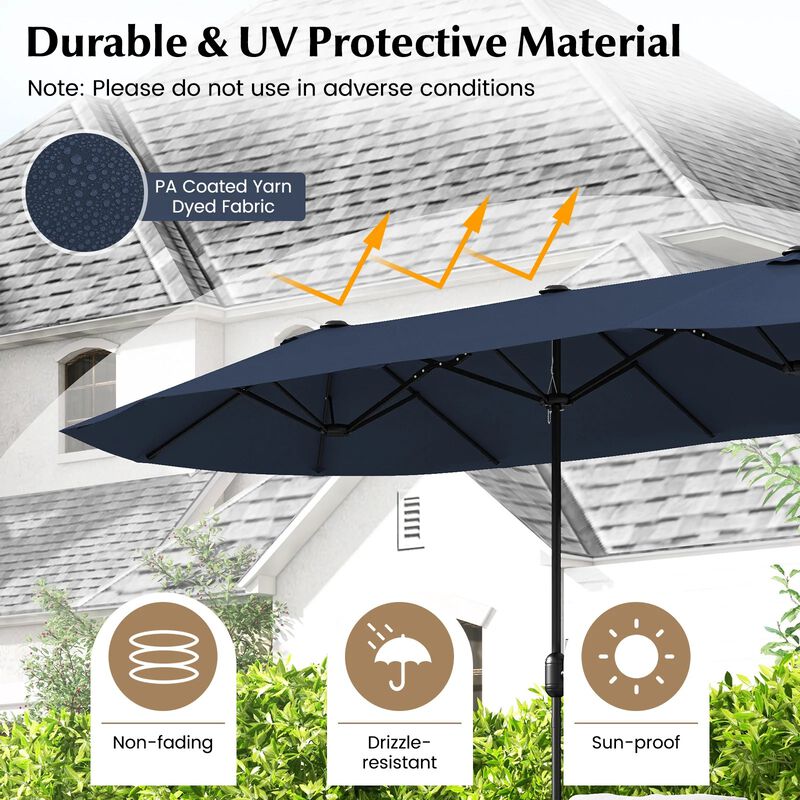 Mondawe 13 Feet Double-Sided Patio Twin Table Umbrella with Crank Handle