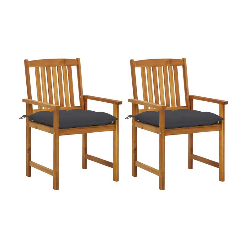 Blaire Outdoor Chair Set of 2, Charcoal Gray Fabric, Brown Acacia Wood - Benzara