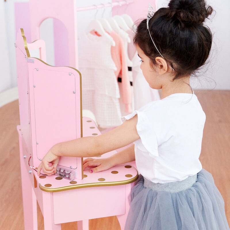 Fantasy Fields Gisele Polka Dot Vanity Set with LED Lighted Mirror and Chair, Pink/ Gold image number 4