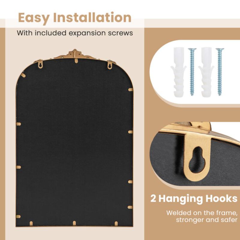 Hivvago Arched Mirror for Wall Gold Traditional Vintage Ornate Baroque Mirror with Metal Frame