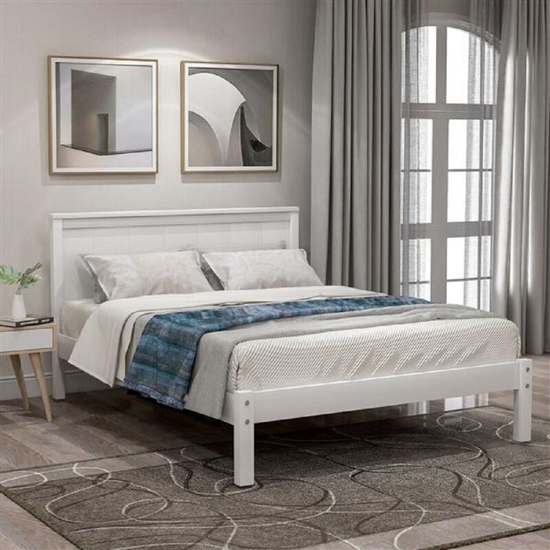 Modern Platform Bed Frame with Headboard, Wood Slat Support, Box Spring Not Necessary