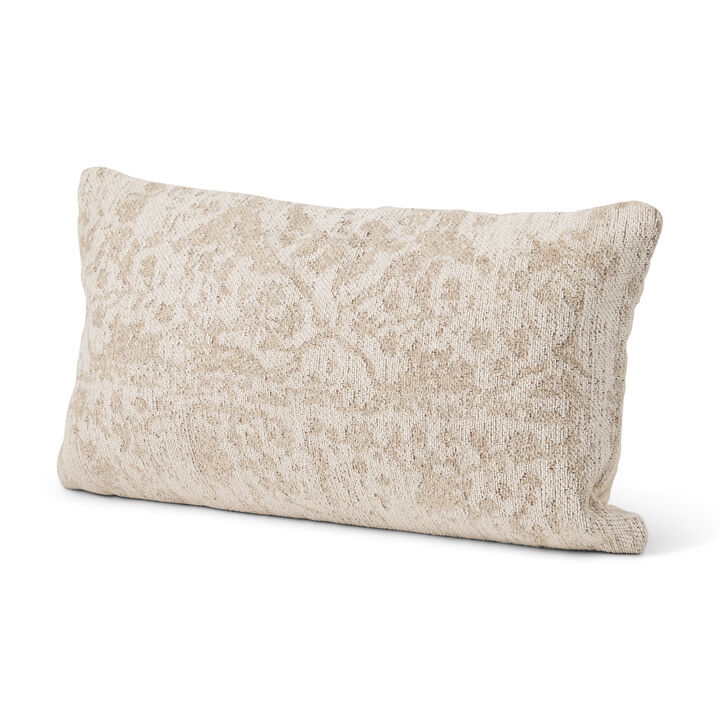 HomeRoots 14" X 26" Cream And Beige Lumbar Abstract Cotton Throw Pillow Cover with Texture