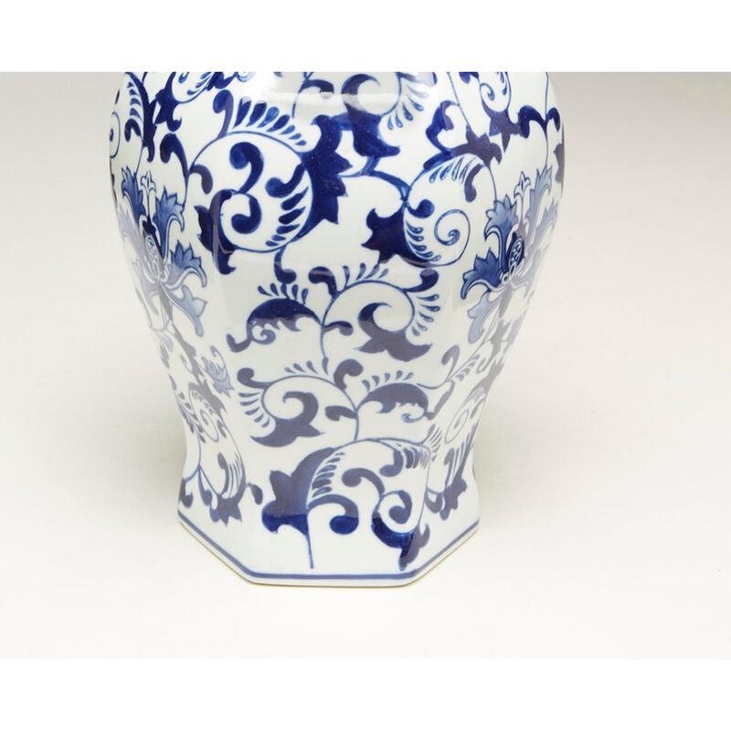 Aa Importing 59805 14 Inch Hexagon Blue & White Ginger Jar image number 1