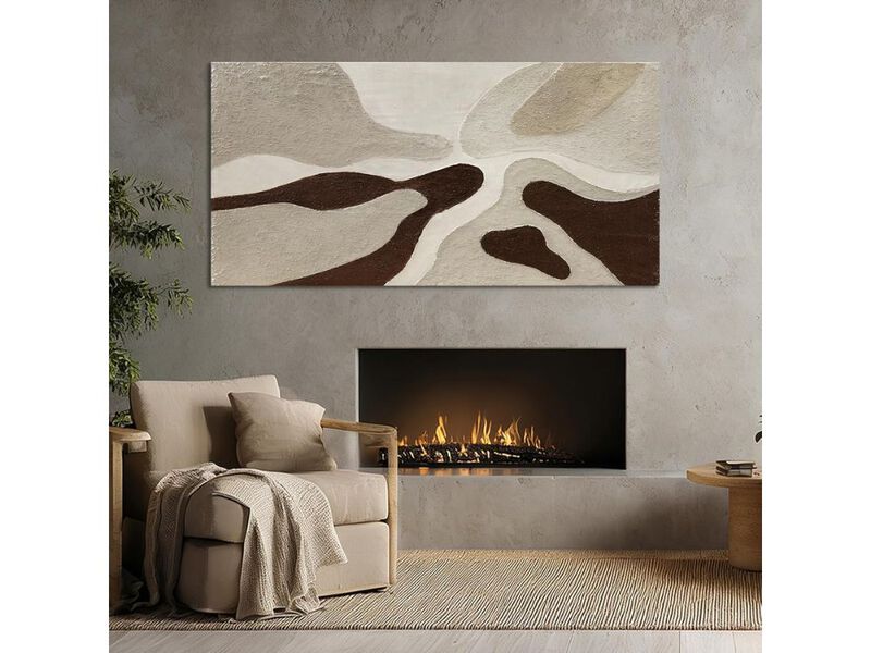 Hand Painted Abstract Canvas Art Neutral Beige Brown Modern Wall Decor image number 2