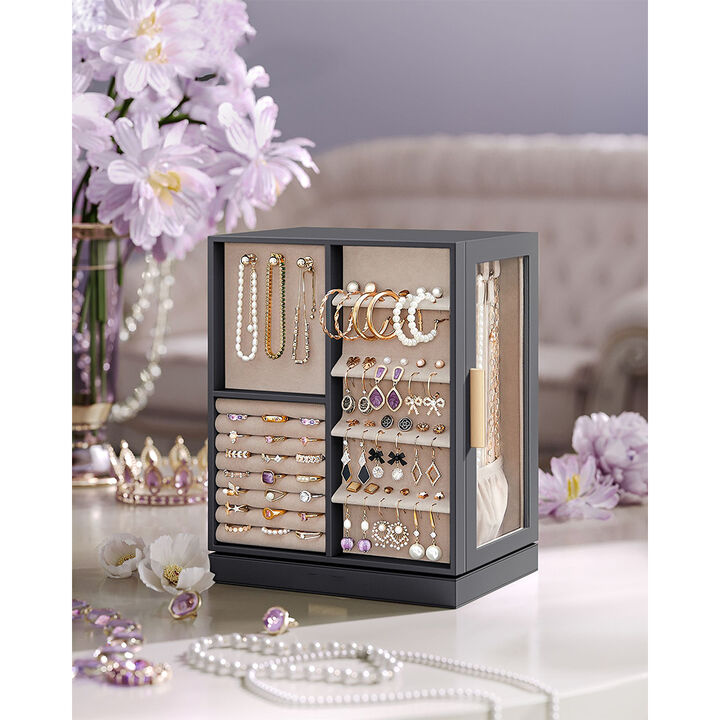 360&deg; Rotating Jewelry Box with Multi-Layer Storage and Elegant Design