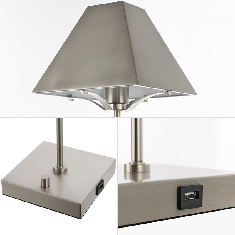 Ruthen Industrial Style Iron Pyramid Bedside LED Table Lamp with USB Charging Port