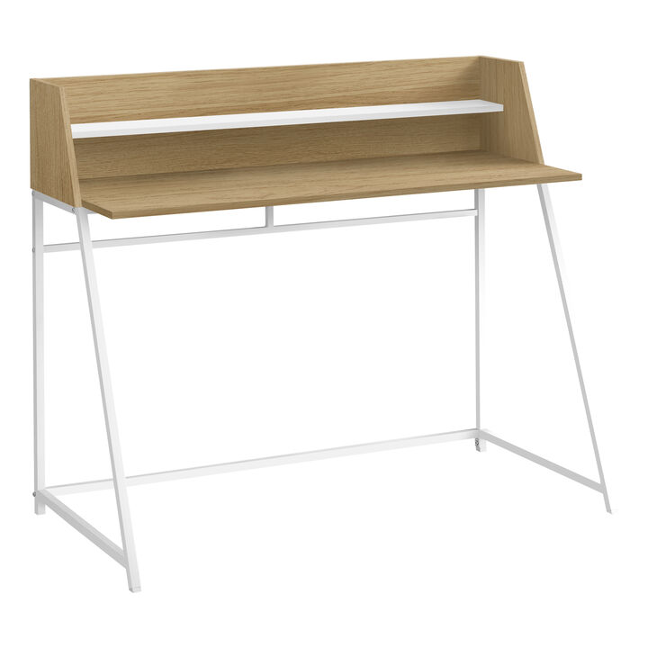 Monarch Specialties I 7543 Computer Desk, Home Office, Laptop, Storage Shelves, 48"L, Work, Metal, Laminate, Natural, White, Contemporary, Modern