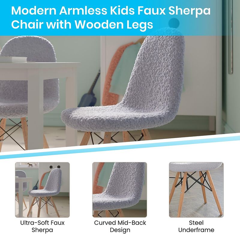 Flash Furniture Zula Kid's Modern Padded Faux Faux Shearling Accent Chair - Padded Gray Faux Shearling Upholstery - Beechwood Legs