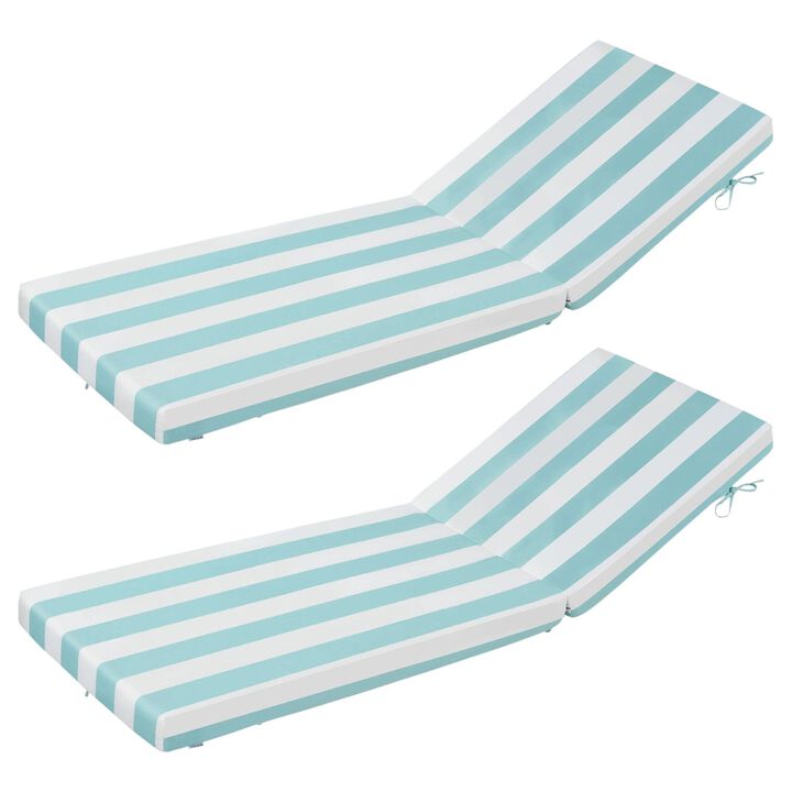 Set of 2 Outdoor Chaise Lounge Cushions, Waterproof & Fade-Resistant, Striped Design