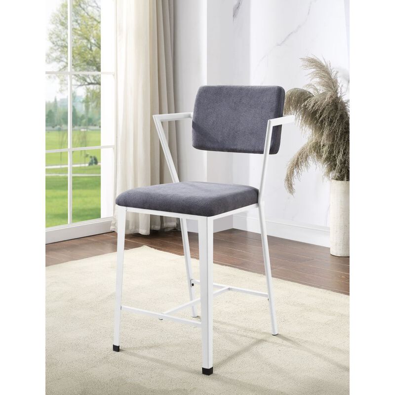 Cargo Counter Height Chair (Set-2), Gray Fabric & White (2Pc/1Ctn)