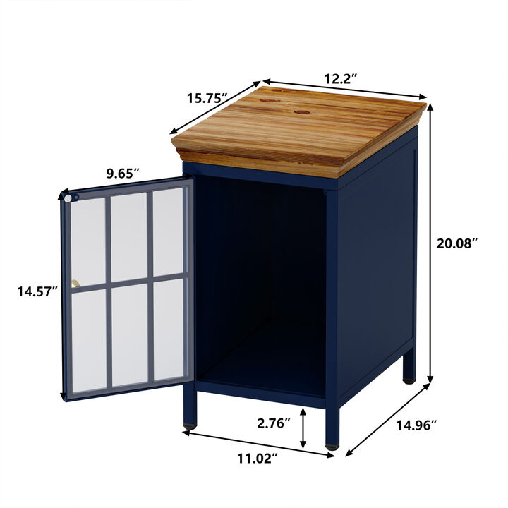 Nightstand with Storage Cabinet Solid Wood Tabletop, Bedside Table, Sofa Side Coffee Table for Bedroom, Living Room, Dark Blue(Set of Two Pieces)