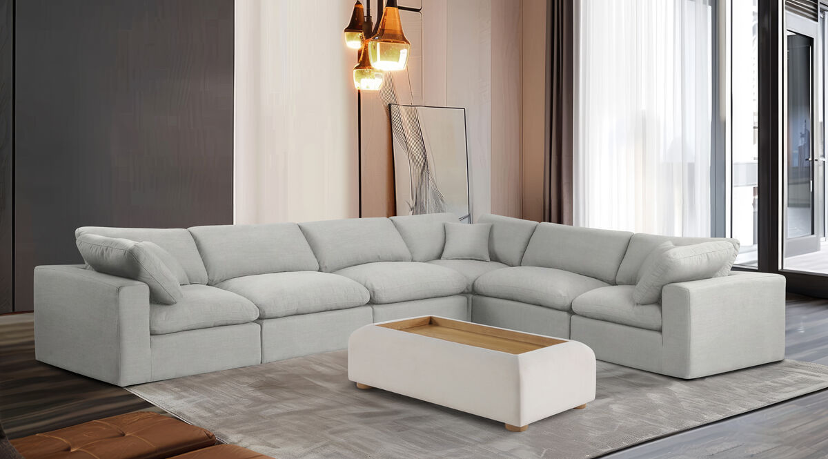 Meridian Furniture Comfy Cream Linen Textured Fabric Modular Sectional