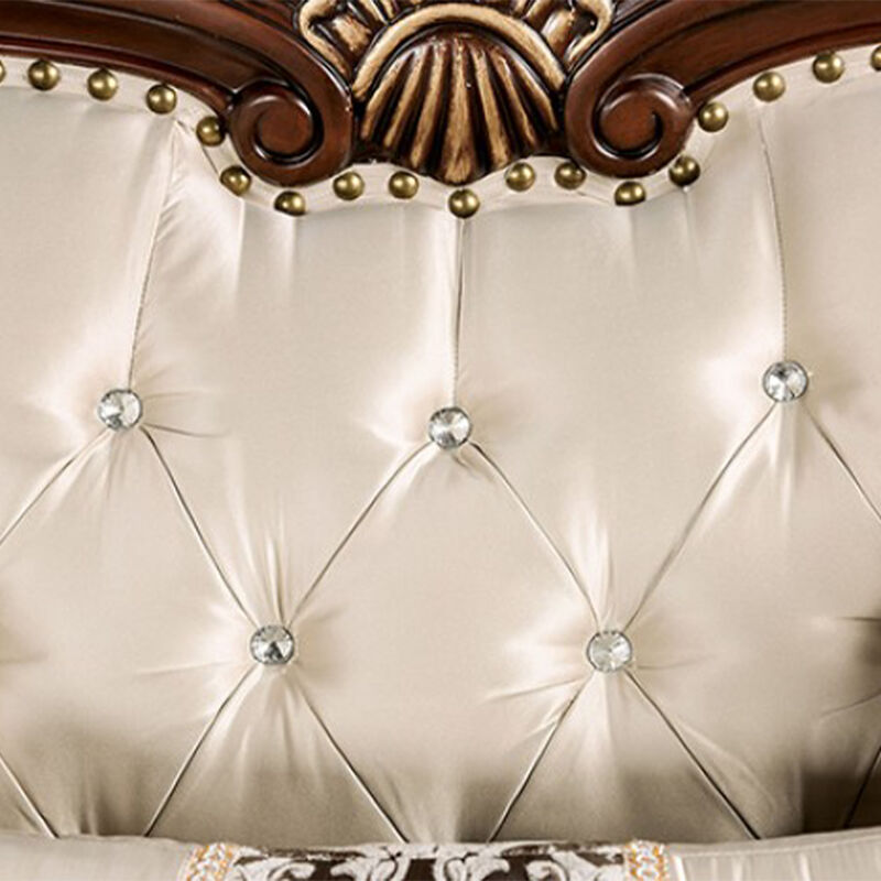 Catie Accent Chair, Beige Rolled Arms, Nailhead, Cherry Brown Solid Wood image number 3