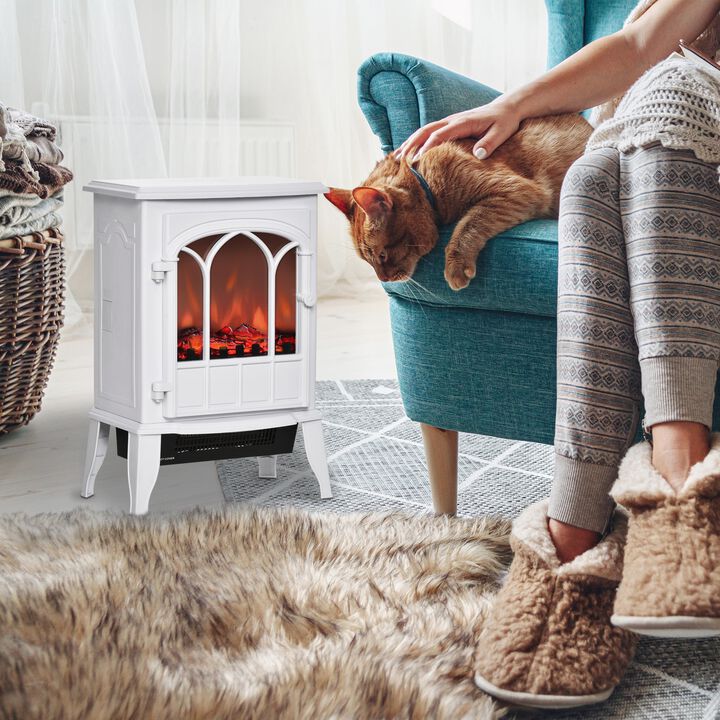 White Electric Fireplace: Freestanding with LED Flame