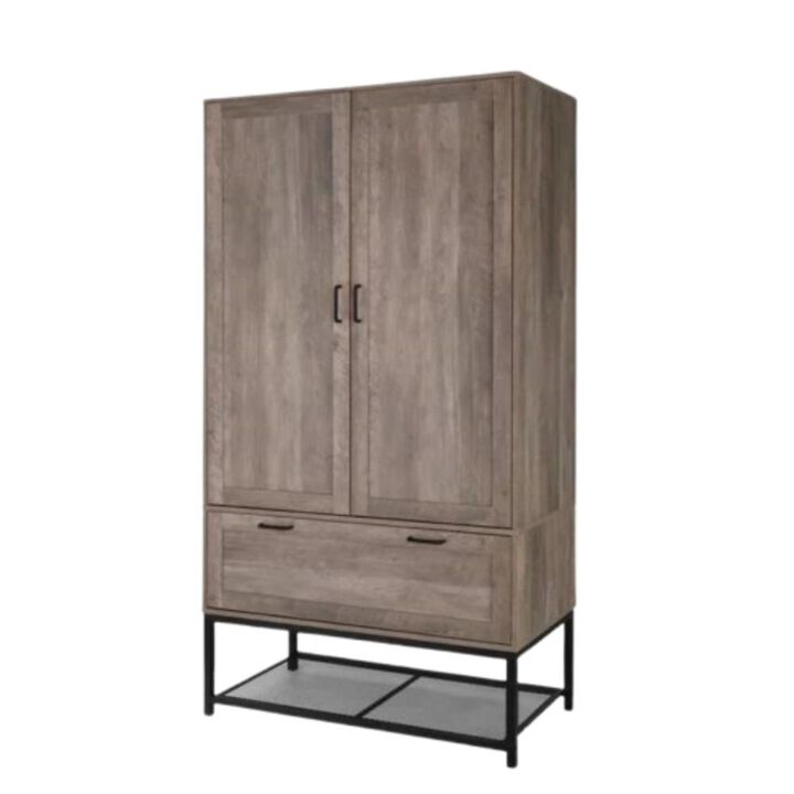 Hivvago Modern 2-Door Bedroom Wardrobe Cabinet Armoire Shoe Rack in Retro Grey Finish