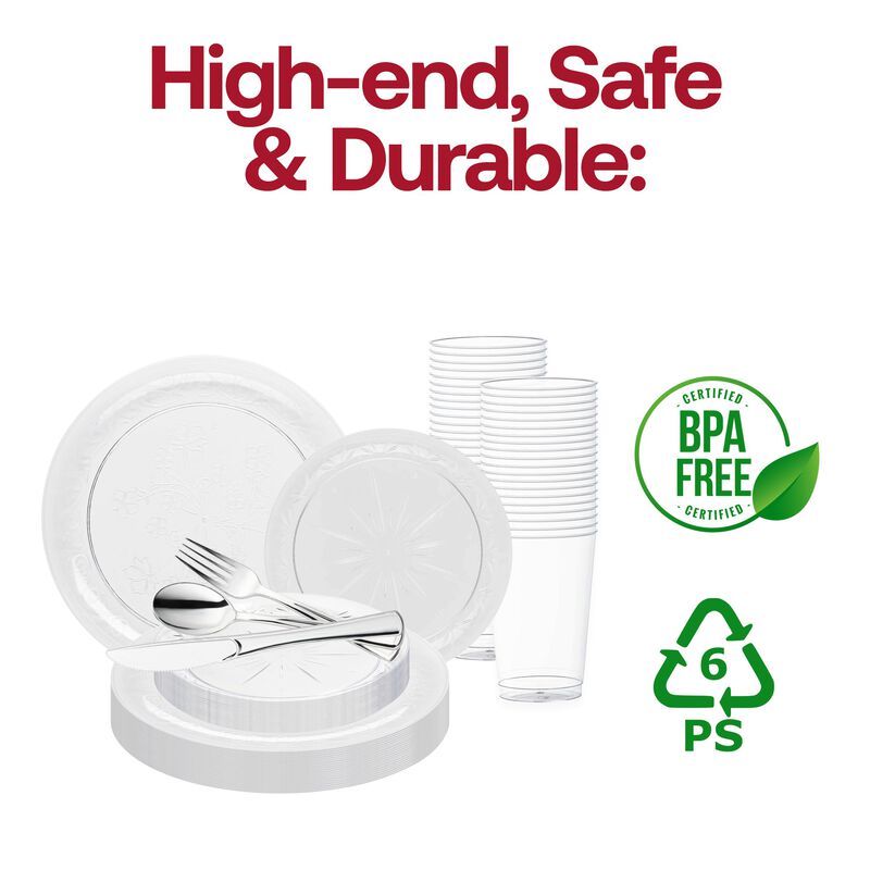 Clear Floral Round Plastic Wedding Value Set (120 Sets) image number 4