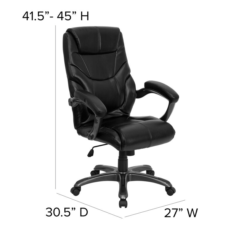 Greer High Back Black LeatherSoft Executive Swivel Ergonomic Office Chair with Arms image number 3