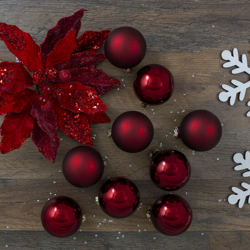 9ct Cherry Red Glass 2-Finish Christmas Ball Ornaments 2.5" (65mm) image number 1