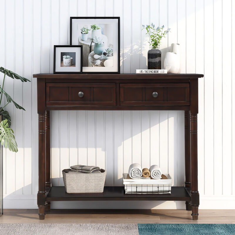 Traditional Console Table with Two Drawers and Bottom Shelf Stylish Entryway or Living Room Accent