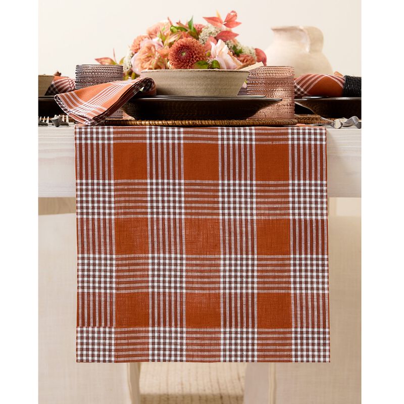 Solino Home Glen Check 100% Linen Table Runner &ndash; Handcrafted, Machine Washable, Perfect for Holiday and Everyday Dining