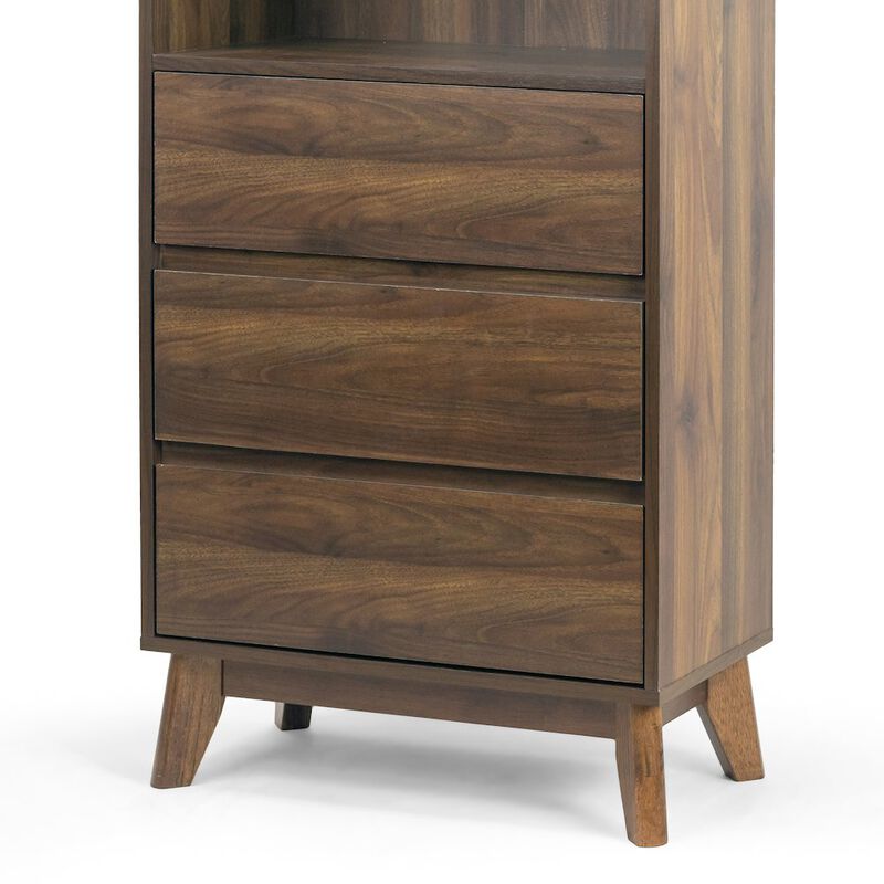 Glamour Home Anson Bookcase Display Shelf Media Tower with Drawers