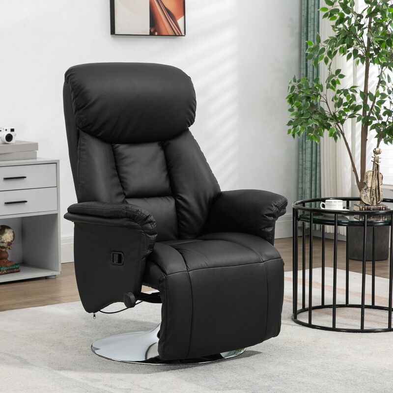 HOMCOM Manual Recliner Chair for Adults, Adjustable Swivel Recliner with Footrest, Padded Arms, PU Leather Upholstery and Steel Base for Living Room, Black