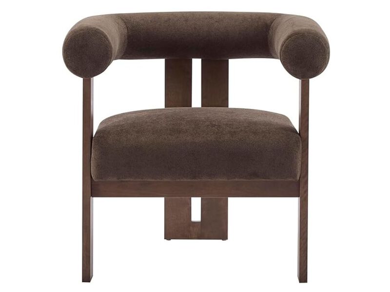 Accent Chair &ndash; Dark Brown Velvet Barrel Armchair with Curved Back & Wood Frame image number 0