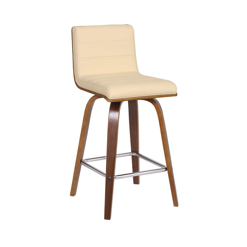 Vienna  Counter Height Swivel Grey Faux Leather and Walnut Wood Bar Stool