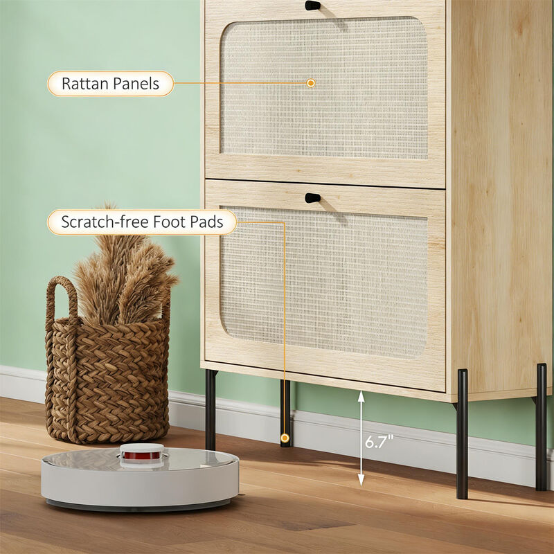 Narrow Shoe Cabinet 12-16 Pairs Shoe Storage, Slim Storage Cabinet with Adjustable Shelves image number 6