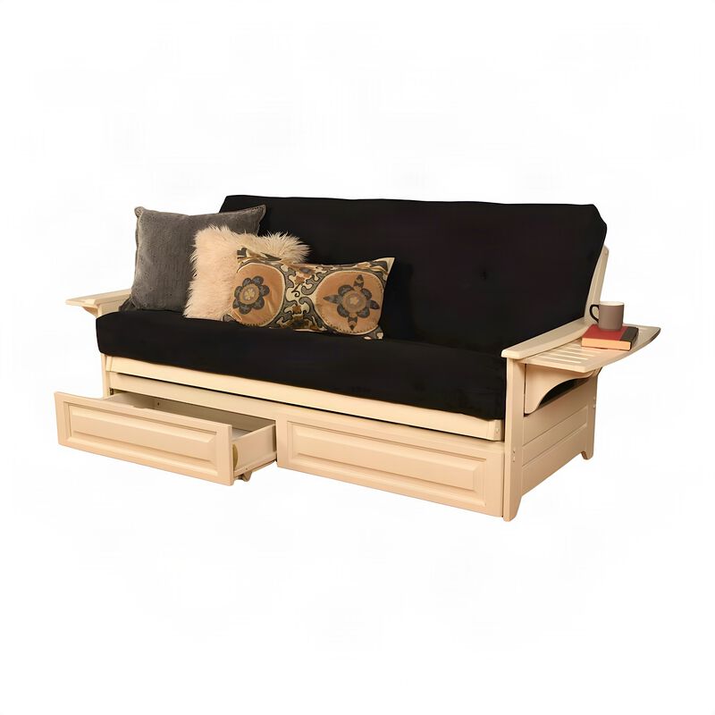 Phoenix Frame-Antique White Finish-Suede Black Mattress-Storage Drawers image number 0