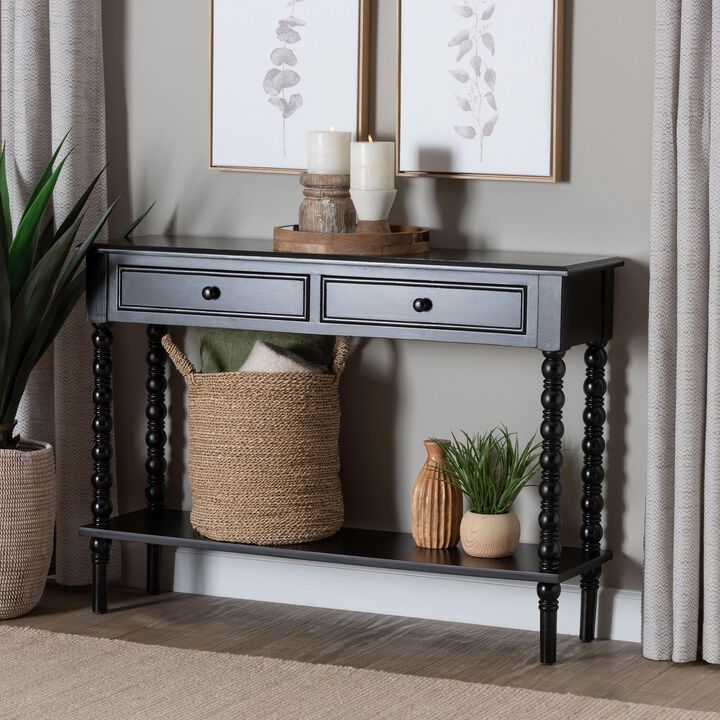 Baxton Studio Malinda Classic Black Wood 2 Drawer Console Table with Spindle Legs