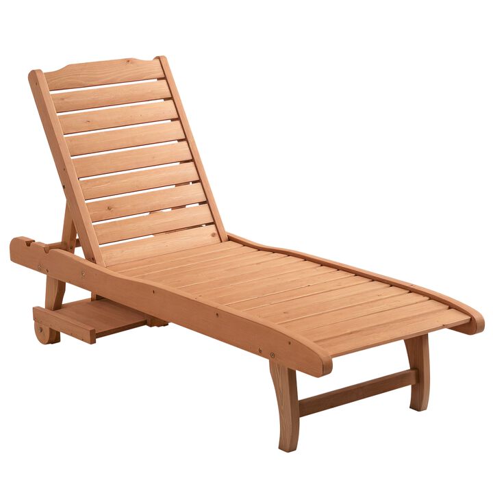 Hivvago Wooden Outdoor Chaise Lounge with Wheels