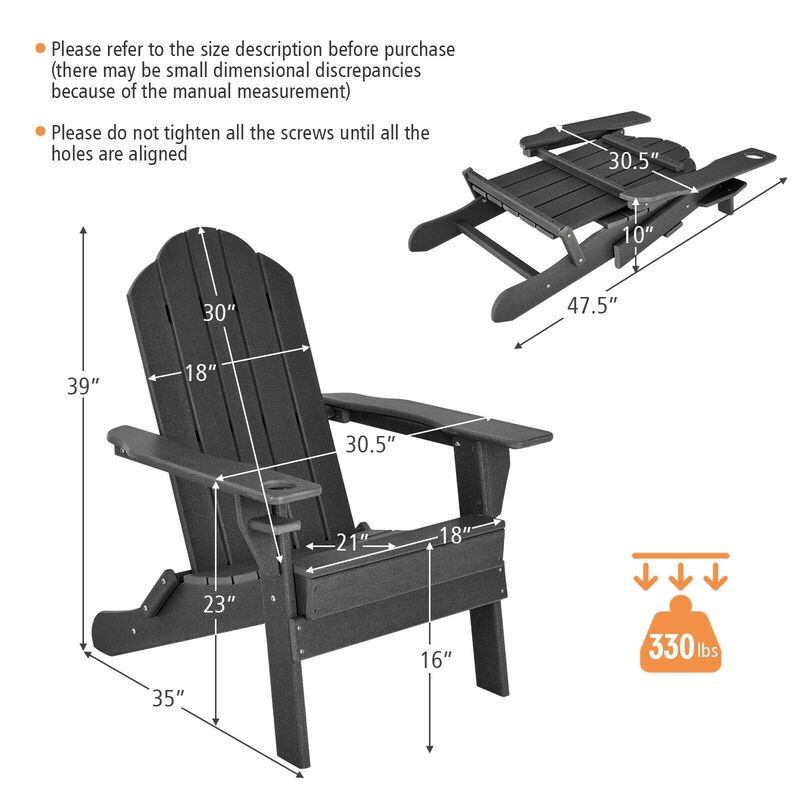 Foldable Weather Resistant Patio Chair with Built-in Cup Holder image number 4