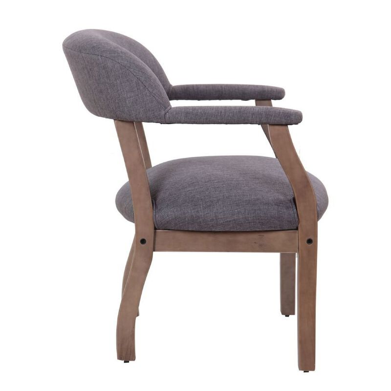 Captain's Guest Chair, Padded Arms, Driftwood Brown Frame, Gray Linen image number 4