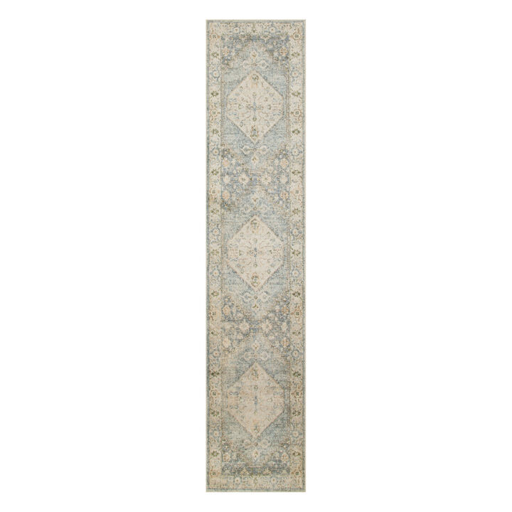 HomeRoots 10' Blue And Silver Floral Medallion Distressed Washable Runner Rug