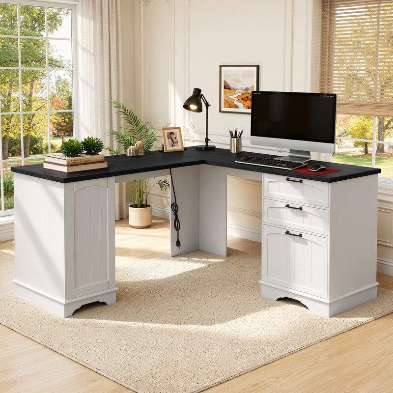 Envelor USB Charging Drawers & File Cabinet L-Shaped Office Desk for Home Office Study image number 6
