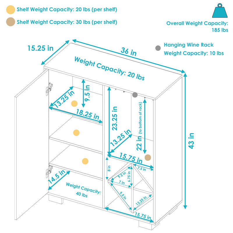 Sunnydaze Lavina Wine Cabinet with Glass and Bottle Storage Shelves