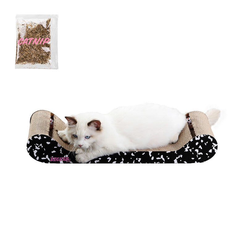 Rini Modern Cardboard Lounge Bed Cat Scratcher with Built-In Bell Toys and Catnip