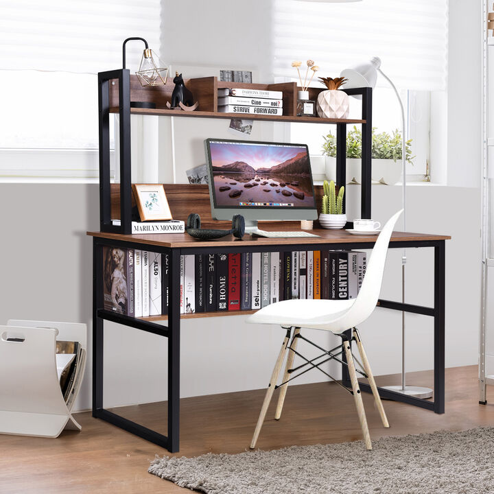 Costway Computer Desk with Hutch Bookshelf Storage Wrting Desk Home Office Study Table