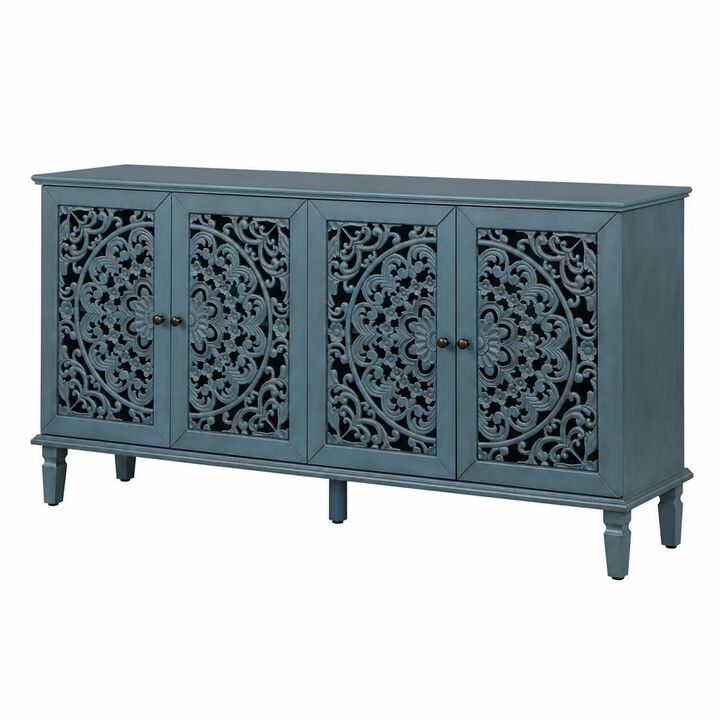 GOODSILO 60 Inch Antique Floral Carved Buffet Cabinet, Adjustable Shelves Multi-Functional TV Stand Sideboard Storage for Living Dining Room