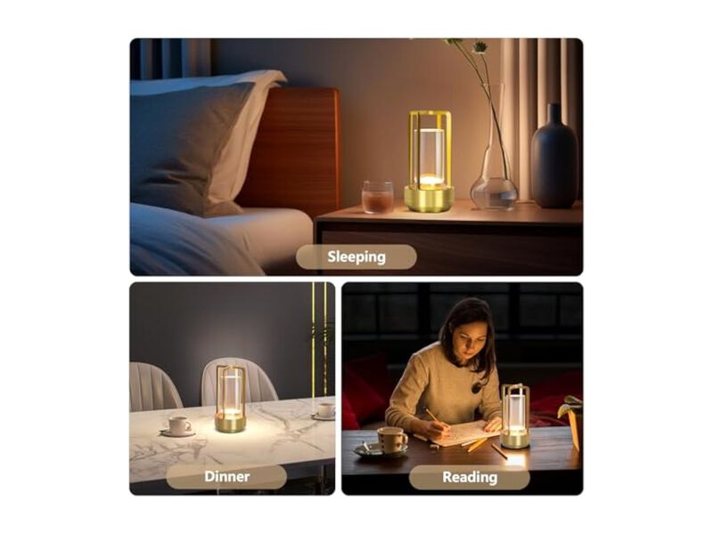 Rechargeable Cordless Dimmable Metal Table Lamp For Patio Outdoor Camping Gold image number 2
