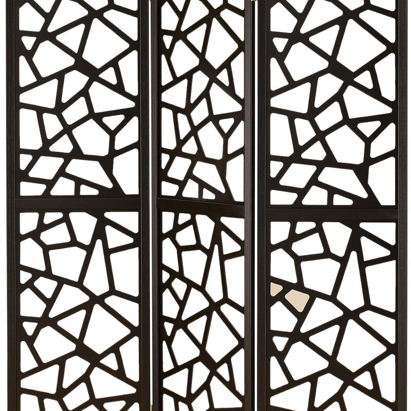 Intricate Mosaic Cutouts Folding Screen, Black-Benzara