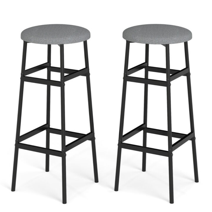 Modern Bar Stools Set of 2 with Strong Metal Frame and Footrest-Grey