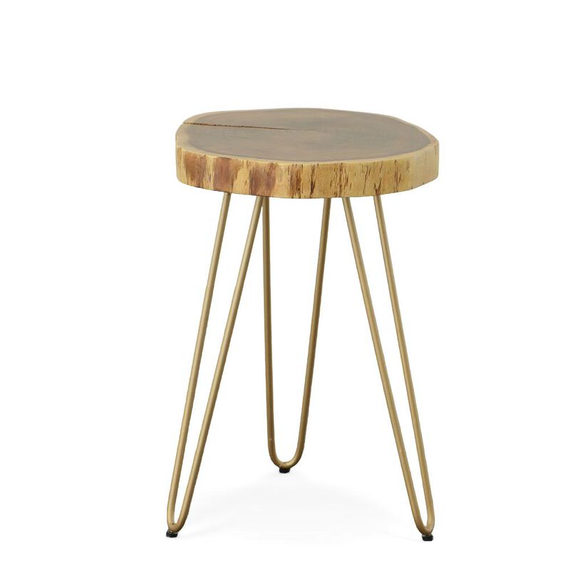 Carolina Living Seti Live Edge Accent Table - Natural Top - Gold Base