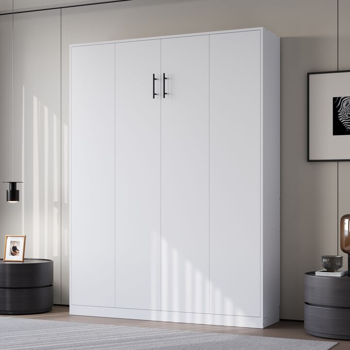 FUFU&GAGA Murphy Bed with Wardrobe, Fold-Out Design, P2 MDF Construction, 800 lbs Weight Capacity, Includes Storage (64.6" W x 85.6" H x 86.8" D),White